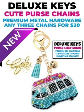 DeLuxe Keys Rhinestone Keychain/Purse Chain-Turquoise Bus Large